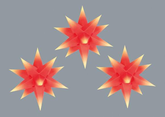 Erzgebirgische Adventssterne, rot mit gelben Spitzen, 3-teilig