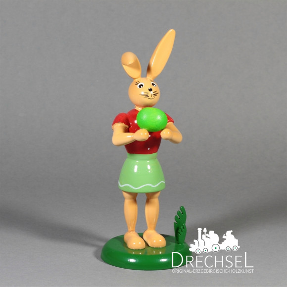 Osterhäsin mit kurzem Rock und Ei, 12 cm