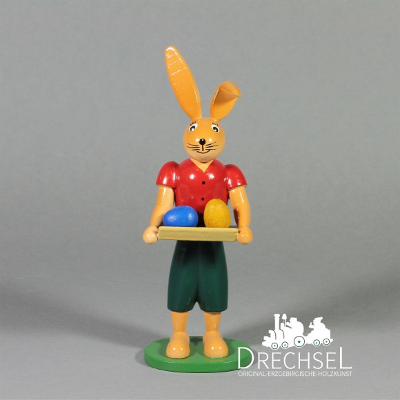 Osterhase mit Tablett, rote Weste, 12 cm