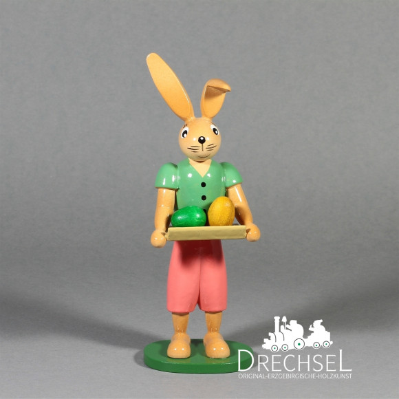 Osterhase mit Tablett, grüne Weste, 12 cm