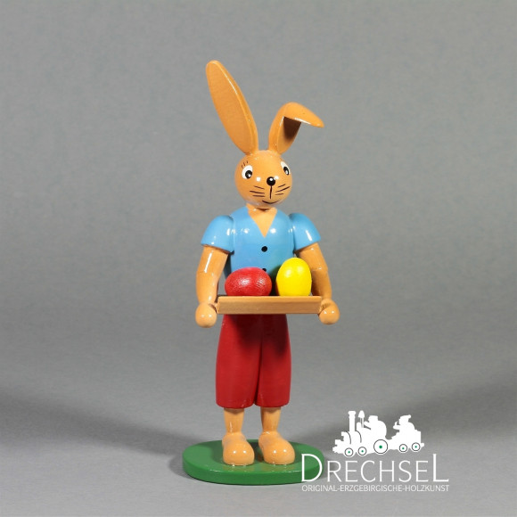 Osterhase mit Tablett, blaue Weste, 12 cm