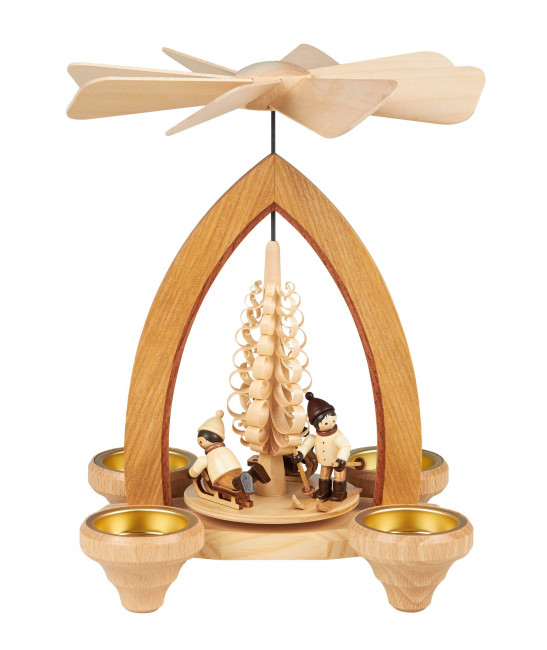 1-stöckige Teelichtpyramide mit Winterkinder - 26 cm