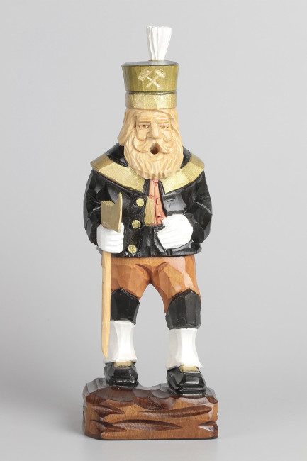 Geschnitzter Räuchermann Bergmann, farbig, Haar natur, Hut grün, 25 cm