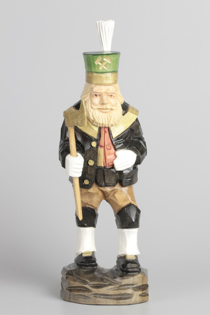 Geschnitzter Bergmann, farbig bemalt, Haar natur, Hut grün, 25 cm