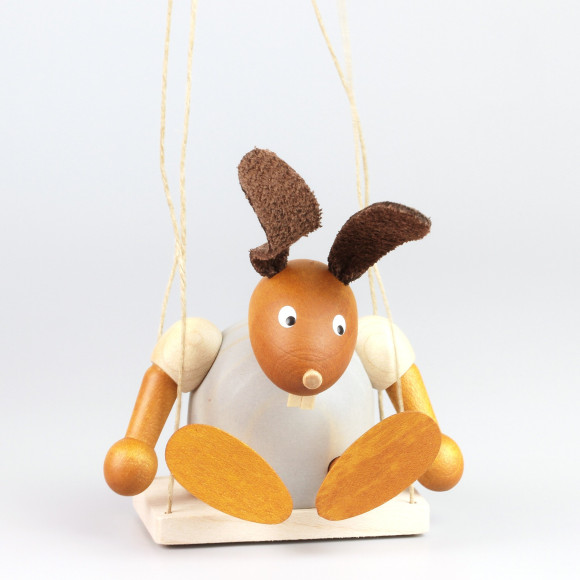 Hase auf Schaukel, grau, 7 cm