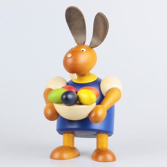 Hase mit Osternest, blau, 17 cm