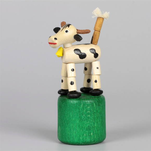 Seiffener Wackelfigur Wackeltier Kuh auf der grünen Wiese
