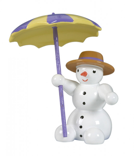Schneemann sitzend mit Schirm