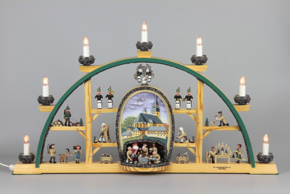 Schwibbogen Schneeberg St. Wolfgang Kirche buntes Bild