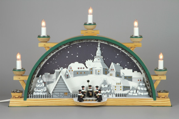 Schwibbogen Kurrende mit Sternhimmel über Seiffen