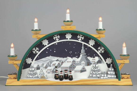 Schwibbogen Sternhimmel Schneekristalle Seiffen mit Kurrende