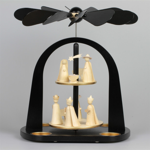 Moderne Teelichtpyramide Christi Geburt schwarz, 2-stufig