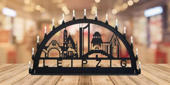 LED Metall Außenschwibbogen Stadtmotiv Leipzig 1,50 x 0,75 Meter