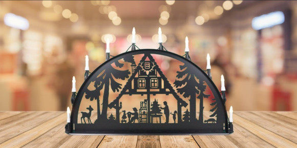 LED Metall Außenschwibbogen Waldhaus 1,00 x 0,50 Meter