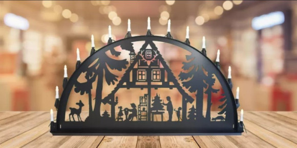 LED Metall Außenschwibbogen Waldhaus 1,50 x 0,75 Meter