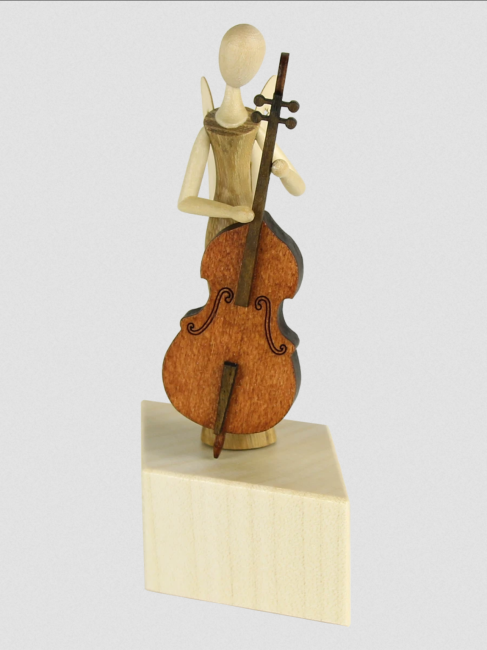 Sternkopf-Engel aus Robinie klein mit Bassgeige auf Sockel