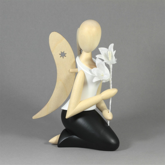 Sternkopf-Engel mit Glockenblume knieend, 25 cm