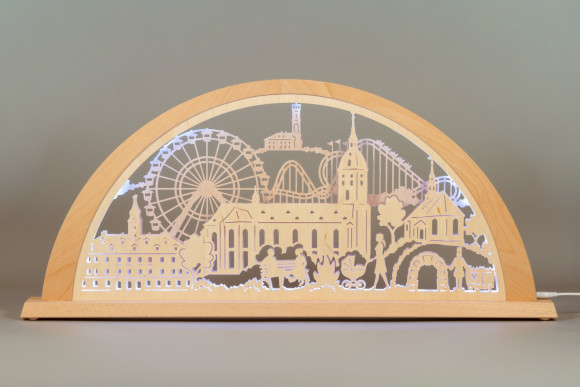 Schwibbogen Stadtlichter Annaberg-Buchholz zur Kät mit St. Annenkirche LED Farbwechsel