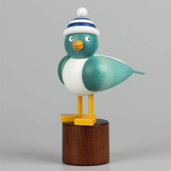 Möwe blau mit blauer Ringelmütze