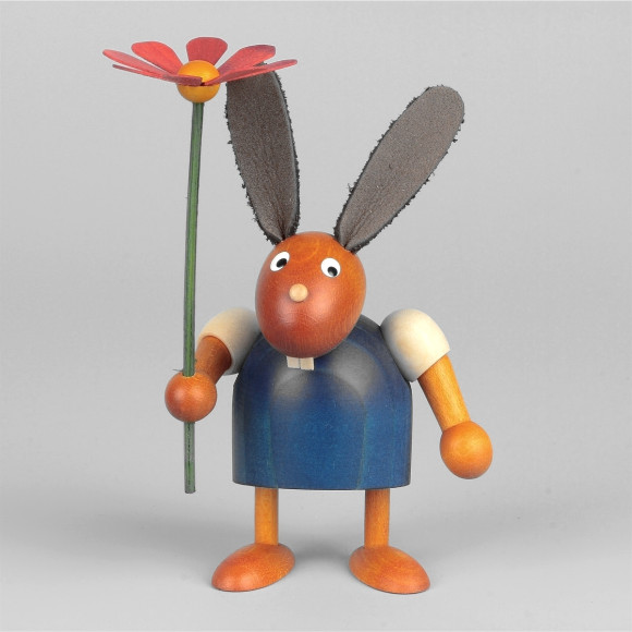 Hase mit Blume, blau, 7 cm
