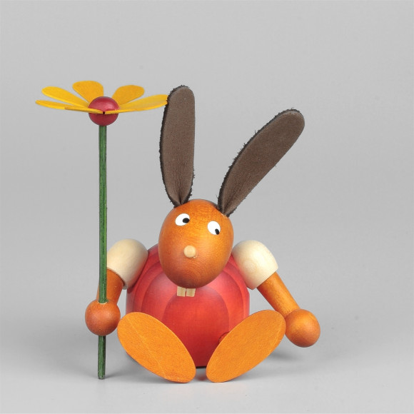 Hase mit Blume, sitzend, rot, 7 cm
