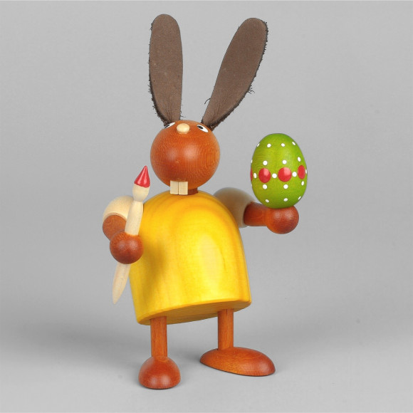 Hase mit Pinsel und Ei, gelb, 7 cm