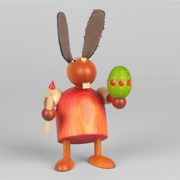 Hase mit Pinsel und Ei, rot, 7 cm