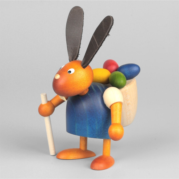 Hase mit Eierkiepe, blau, 7 cm