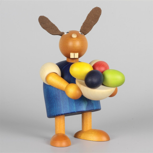 Hase mit Pinsel und Osternest, blau, 11 cm