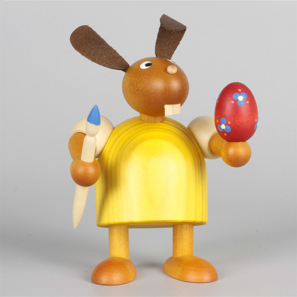 Hase mit Pinsel und Ei, gelb, 11 cm