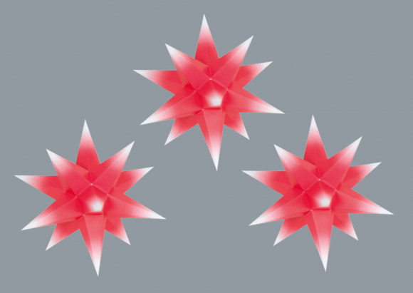 Erzgebirgische Adventssterne, rot mit weißen Spitzen, 3-teilig