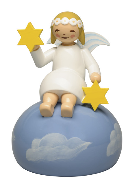 Engel mit Margeritenkranz auf Wolken - sitzend