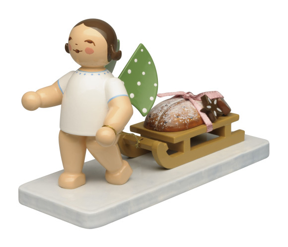 Engel mit Stollen und Lebkuchen, braunes Haar