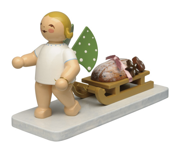 Engel mit Stollen und Lebkuchen, blondes Haar