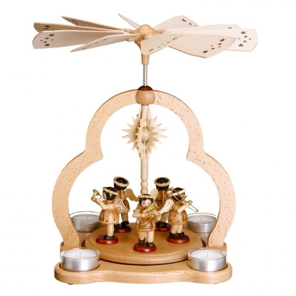 Teelichtpyramide natur mit 5 Engeln