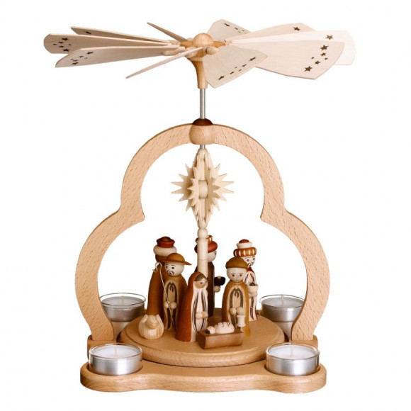 Teelichtpyramide natur mit Christi Geburt