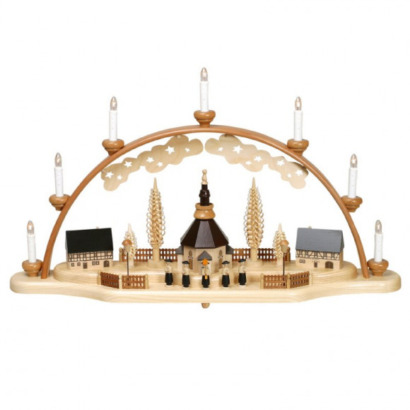 Schwibbogen Seiffener Kirche mit Kurrende schwarz