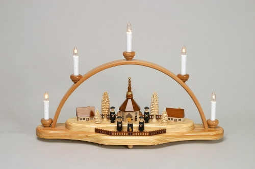 Schwibbogen Seiffener Kirche mit Kurrende schwarz