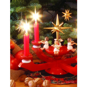 Adventsleuchter rot mit Engel