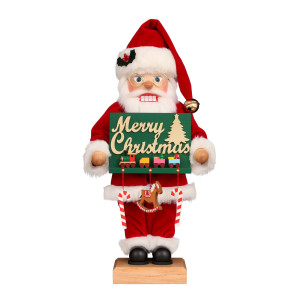 Nussknacker Weihnachtsmann mit Schild Merry Christmas
