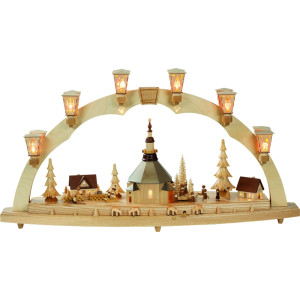 Schwibbogen Original Seiffener Kirche mit Kurrende und Spielwerk
