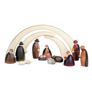 Weihnachtskrippe Krippenfiguren mit Stall als Set, 14-teilig