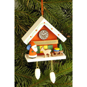 Baumbehang Uhrenhäuschen rot mit Nikolaus