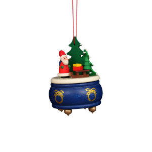 Baumbehang Spieldose blau mit Weihnachtsmann