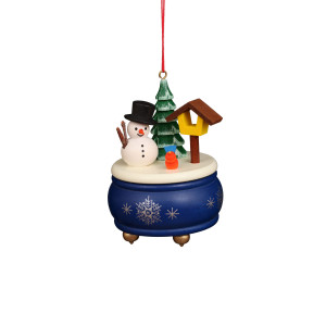 Baumbehang Spieldose blau mit Schneemann