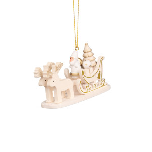 Baumbehang Schlitten weiß mit Weihnachtsmann
