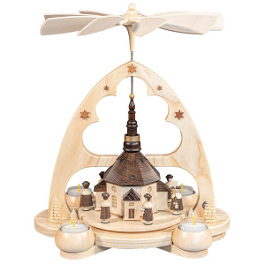 Teelicht-Bogenpyramide Seiffener Kirche mit LED-Beleuchtung
