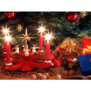 Adventsleuchter rot mit Engel