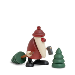 Miniaturset Weihnachtsmann mit Axt und Bäumen