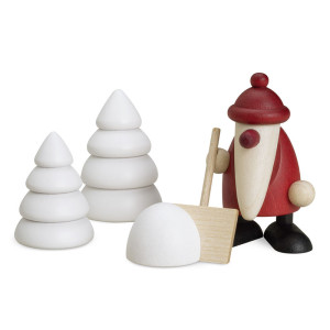 Miniaturset 4 - Weihnachtsmann mit Schneeschippe und Winterbäumen